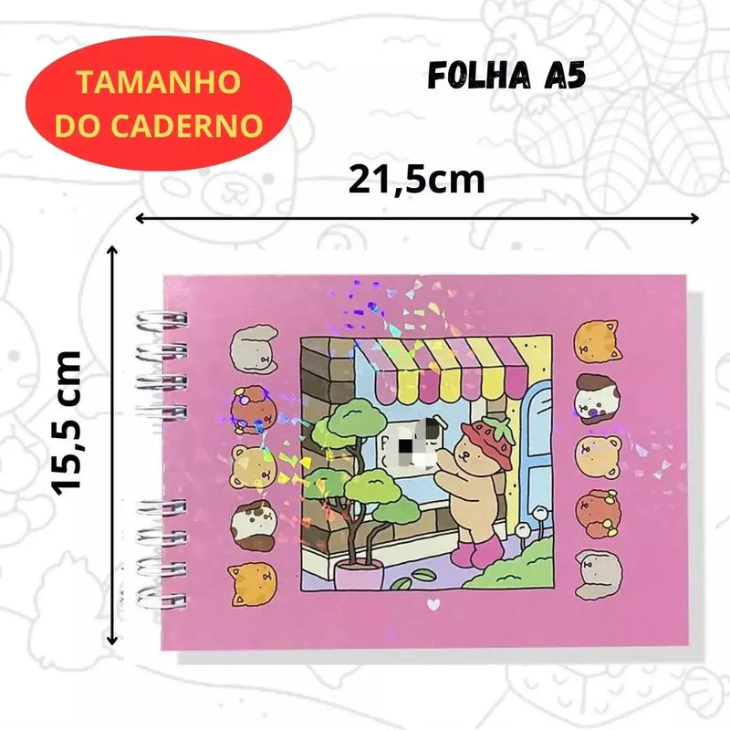 Kit Bobbie Goods capa dura 55 folhas + canetas 12 cores duplas - Livro de colorir