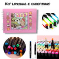 Kit Bobbie Goods capa dura 55 folhas + canetas 12 cores duplas - Livro de colorir