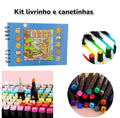 Kit Bobbie Goods capa dura 55 folhas + canetas 12 cores duplas - Livro de colorir