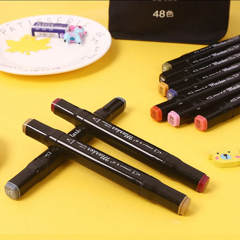 80 Colored Oily Marker Pen Double Head Set Art Paint Mango Brush for Girls Children Office School Student Supplies Stationery
